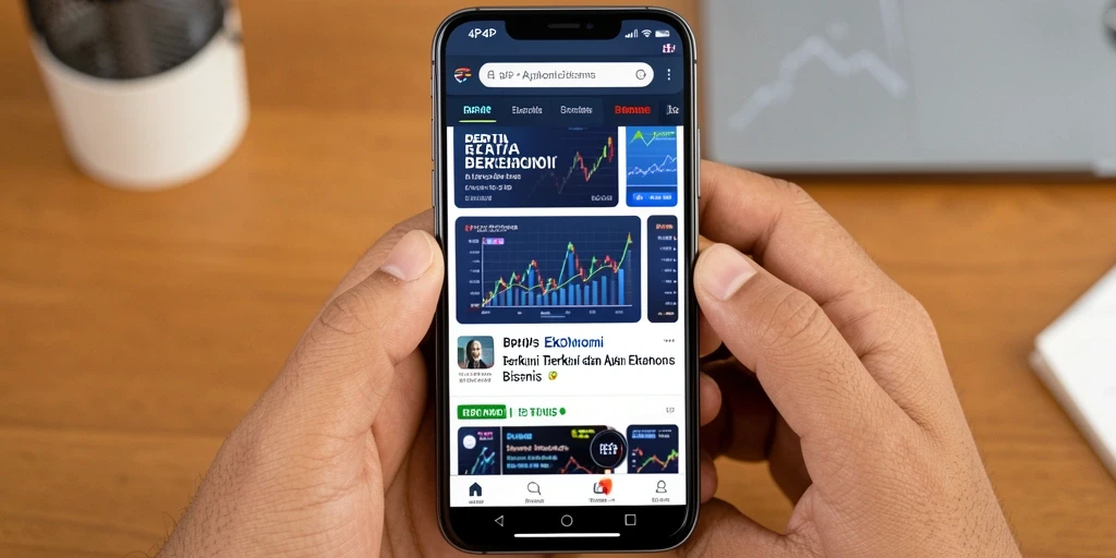 Antarmuka aplikasi 4P4P menampilkan berita ekonomi terbaru.