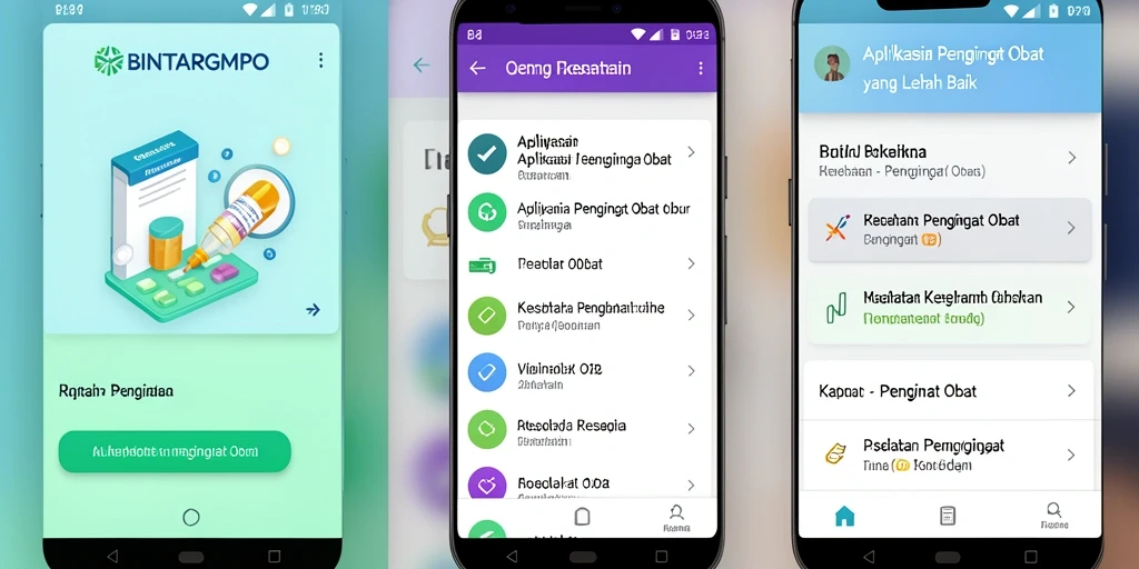 Screenshot utama BINTANGMPO menunjukkan antarmuka Pengingat Obat yang sederhana dan efektif.