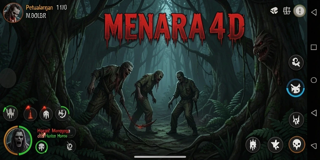Tampilan antarmuka MENARA4D dengan suasana hutan misterius.