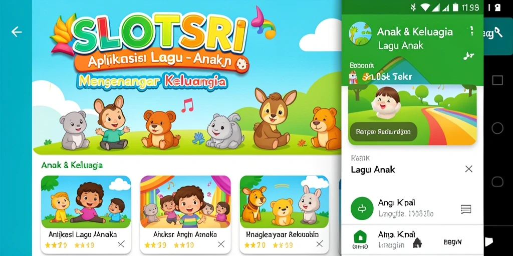 Antarmuka aplikasi SLOTSRI yang ramah anak dengan berbagai pilihan lagu.