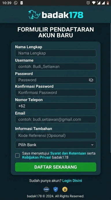 Panduan Registrasi Akun Badak178 untuk Pengguna Android